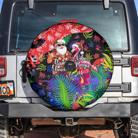 Christmas In July Flamingo Spare Tire Cover Magic Santa Claus Festive Tropical Hawaiian Beach Birds