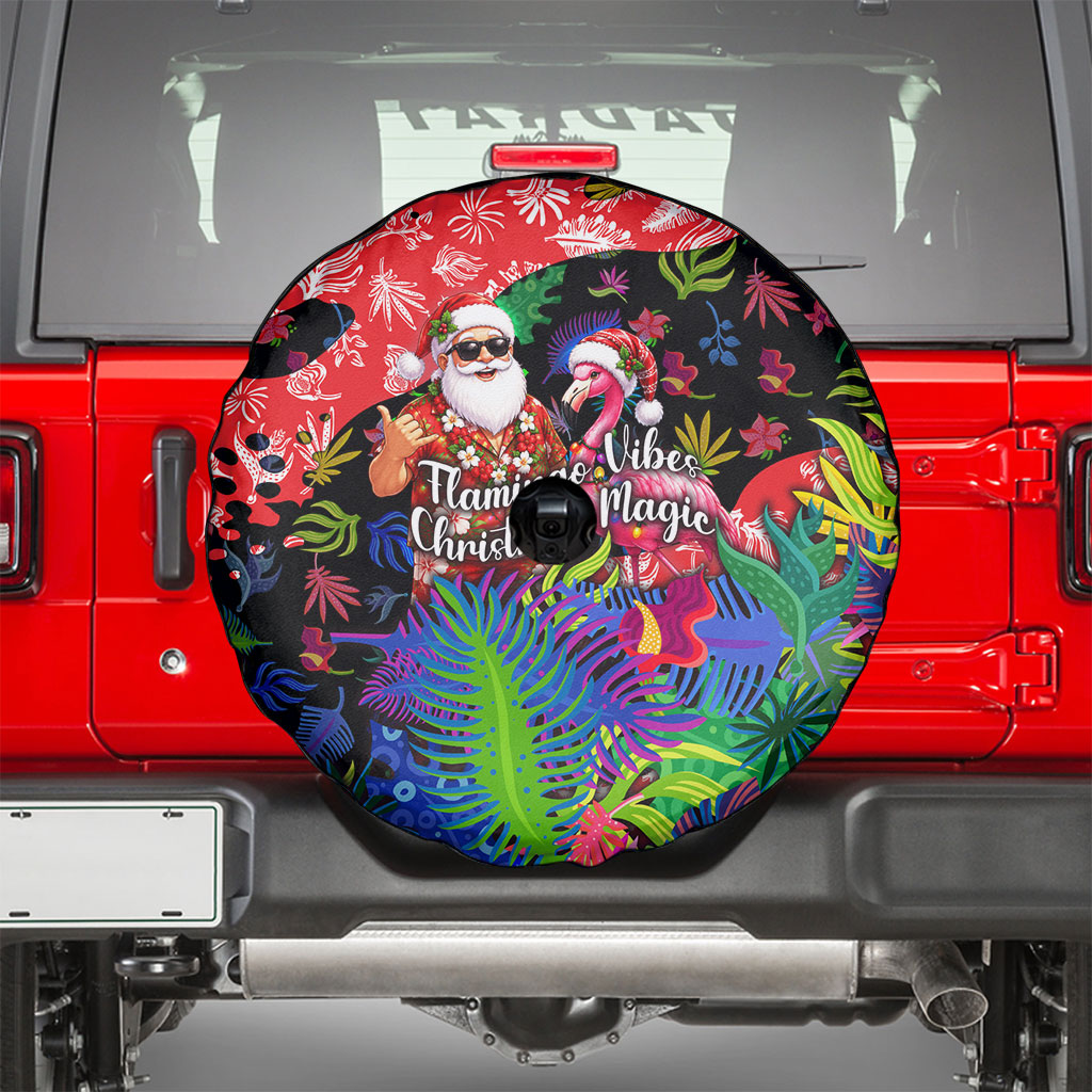 Christmas In July Flamingo Spare Tire Cover Magic Santa Claus Festive Tropical Hawaiian Beach Birds