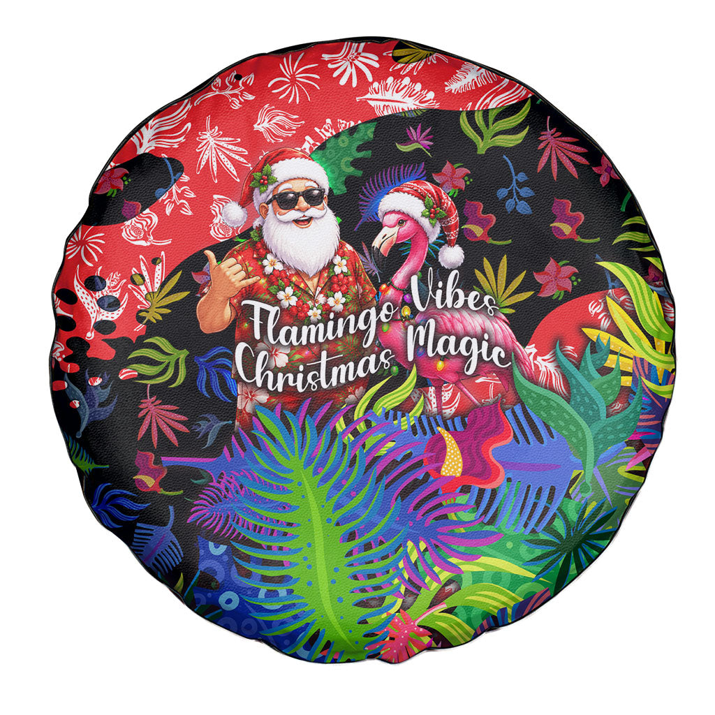 Christmas In July Flamingo Spare Tire Cover Magic Santa Claus Festive Tropical Hawaiian Beach Birds