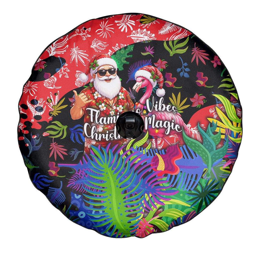 Christmas In July Flamingo Spare Tire Cover Magic Santa Claus Festive Tropical Hawaiian Beach Birds