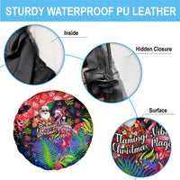 Christmas In July Flamingo Spare Tire Cover Magic Santa Claus Festive Tropical Hawaiian Beach Birds