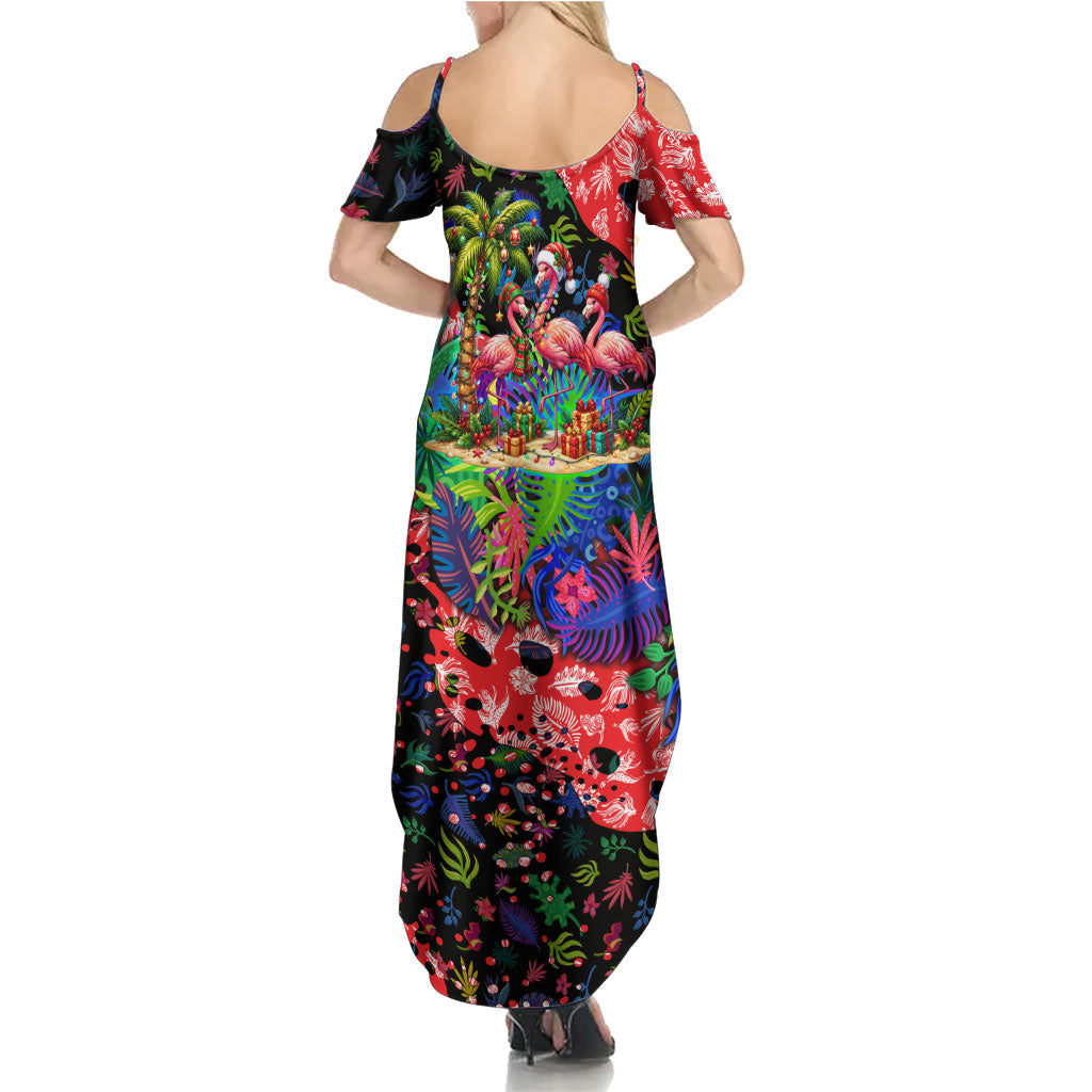 Christmas In July Flamingo Summer Maxi Dress Magic Santa Claus Festive Tropical Hawaiian Beach Birds