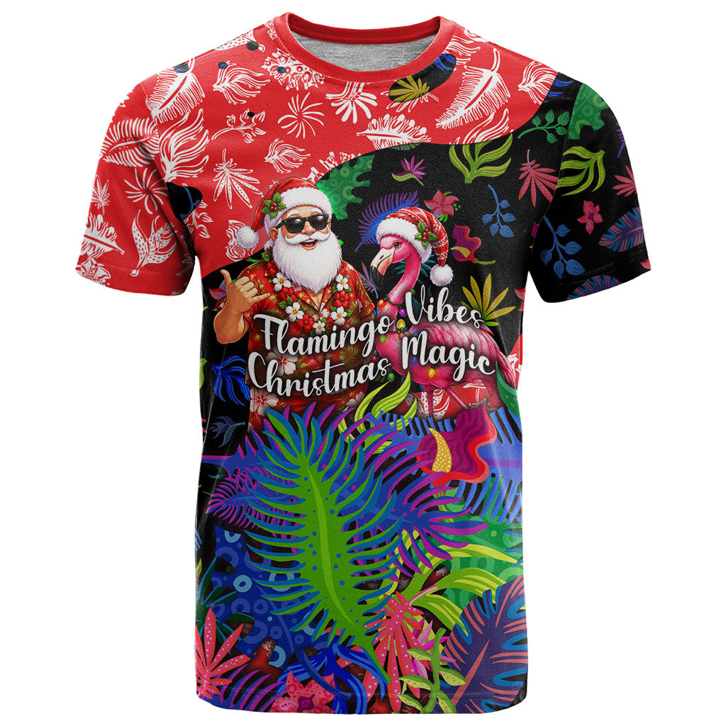 Christmas In July Flamingo T Shirt Magic Santa Claus Festive Tropical Hawaiian Beach Birds