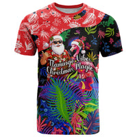 Christmas In July Flamingo T Shirt Magic Santa Claus Festive Tropical Hawaiian Beach Birds