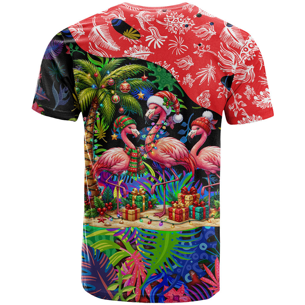 Christmas In July Flamingo T Shirt Magic Santa Claus Festive Tropical Hawaiian Beach Birds