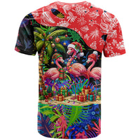 Christmas In July Flamingo T Shirt Magic Santa Claus Festive Tropical Hawaiian Beach Birds