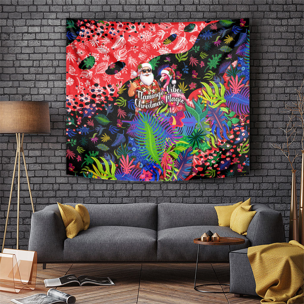 Christmas In July Flamingo Tapestry Magic Santa Claus Festive Tropical Hawaiian Beach Birds