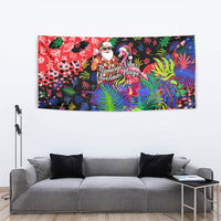 Christmas In July Flamingo Tapestry Magic Santa Claus Festive Tropical Hawaiian Beach Birds