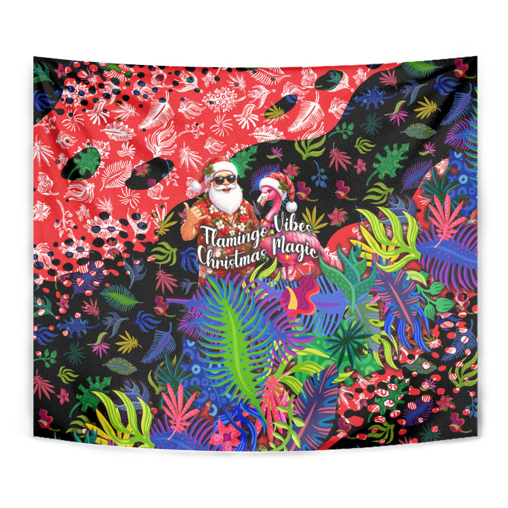 Christmas In July Flamingo Tapestry Magic Santa Claus Festive Tropical Hawaiian Beach Birds