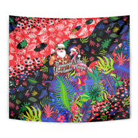Christmas In July Flamingo Tapestry Magic Santa Claus Festive Tropical Hawaiian Beach Birds