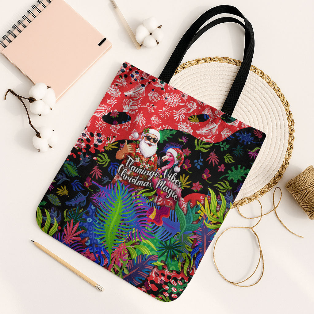 Christmas In July Flamingo Tote Bag Magic Santa Claus Festive Tropical Hawaiian Beach Birds