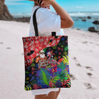 Christmas In July Flamingo Tote Bag Magic Santa Claus Festive Tropical Hawaiian Beach Birds