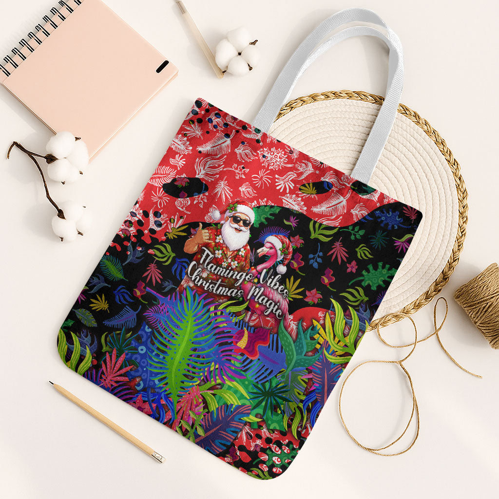 Christmas In July Flamingo Tote Bag Magic Santa Claus Festive Tropical Hawaiian Beach Birds
