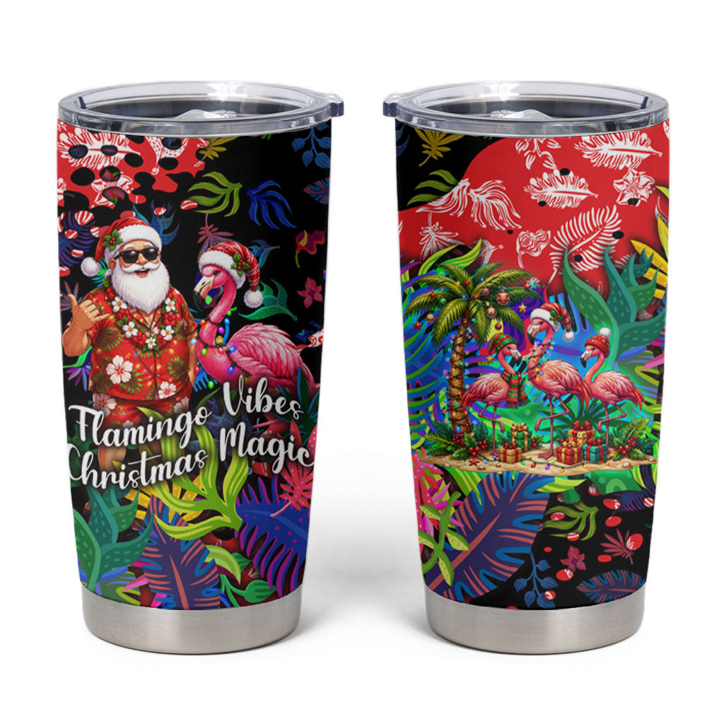 Christmas In July Flamingo Tumbler Cup Magic Santa Claus Festive Tropical Hawaiian Beach Birds