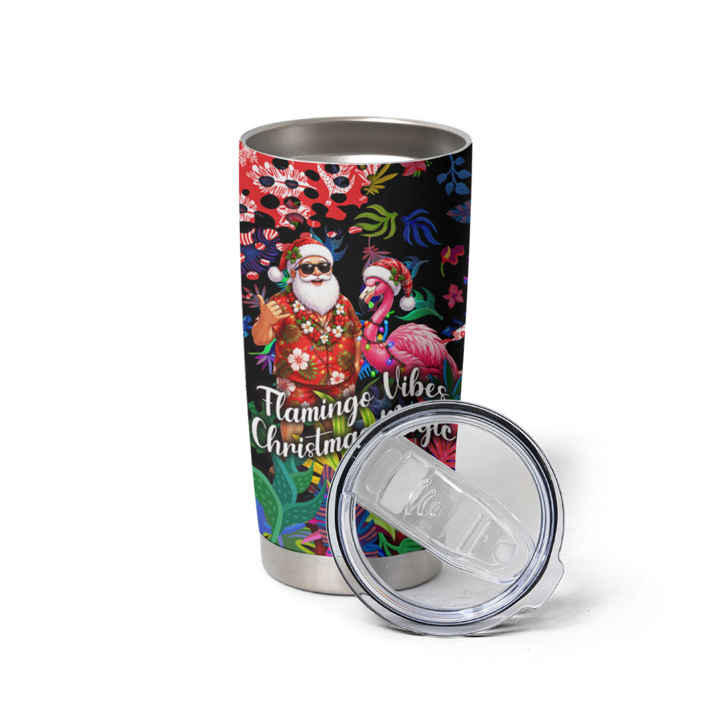 Christmas In July Flamingo Tumbler Cup Magic Santa Claus Festive Tropical Hawaiian Beach Birds