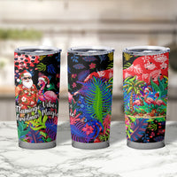 Christmas In July Flamingo Tumbler Cup Magic Santa Claus Festive Tropical Hawaiian Beach Birds