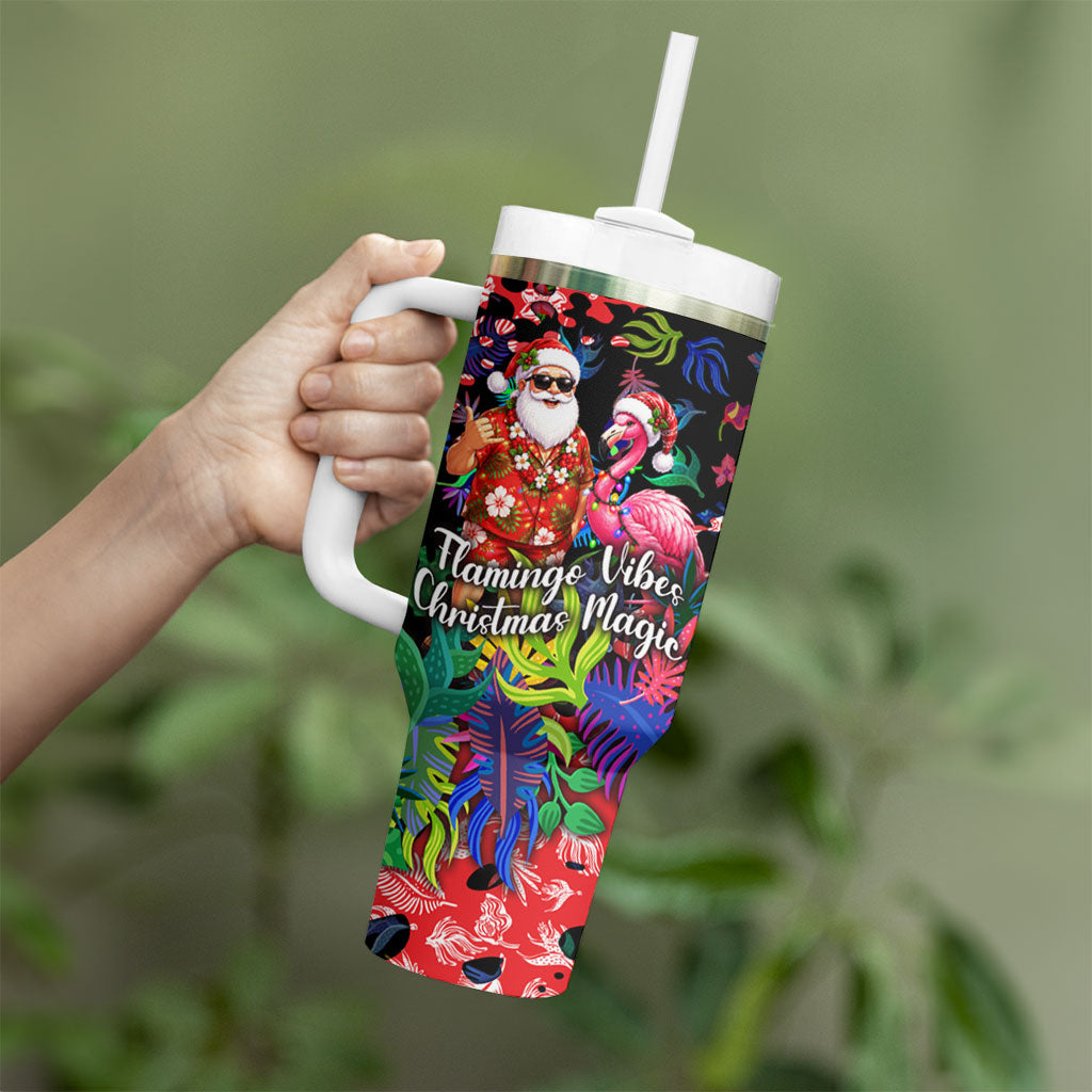 Christmas In July Flamingo Tumbler With Handle Magic Santa Claus Festive Tropical Hawaiian Beach Birds