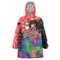 Christmas In July Flamingo Wearable Blanket Hoodie Magic Santa Claus Festive Tropical Hawaiian Beach Birds