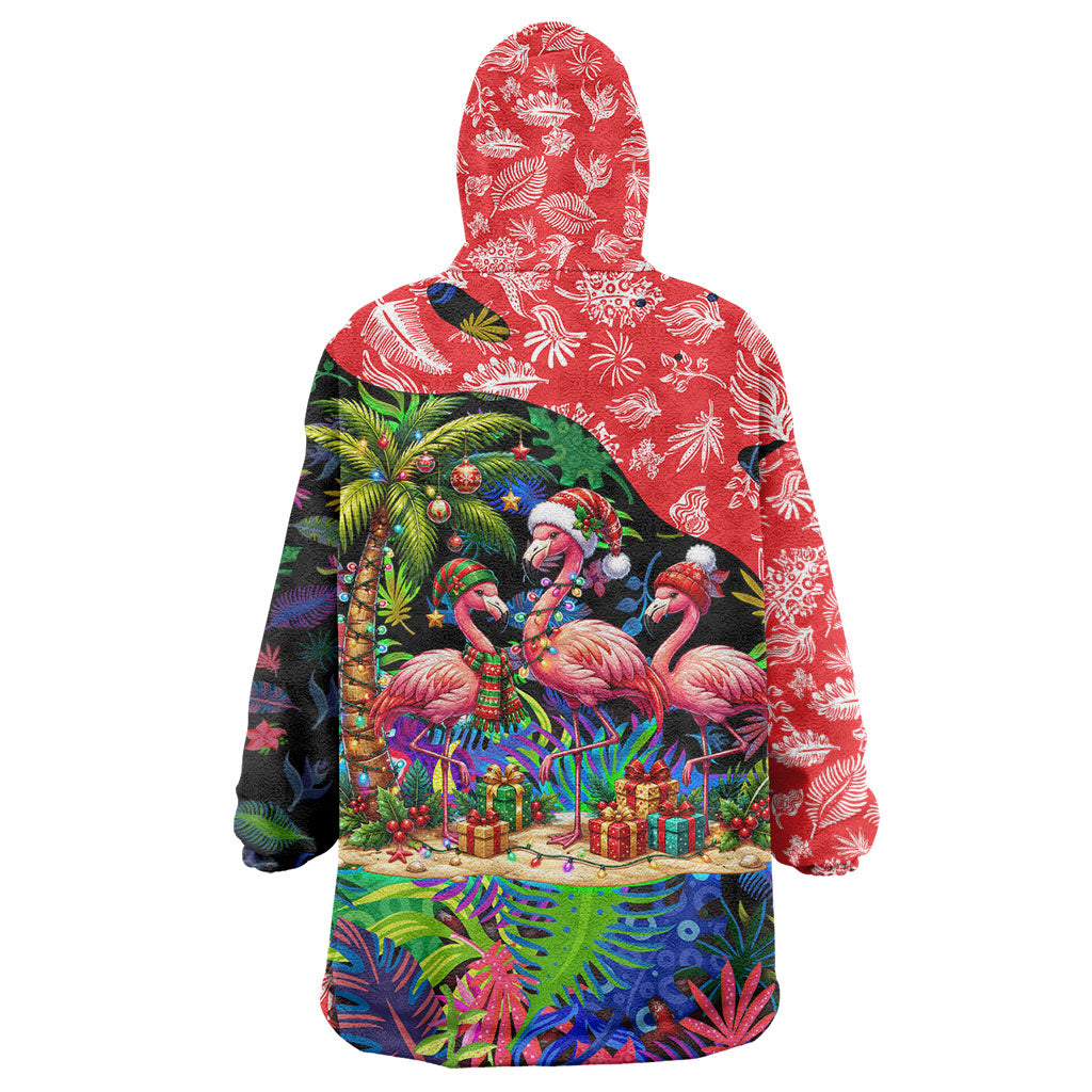 Christmas In July Flamingo Wearable Blanket Hoodie Magic Santa Claus Festive Tropical Hawaiian Beach Birds