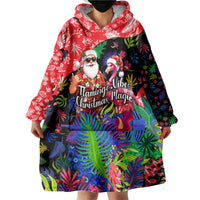 Christmas In July Flamingo Wearable Blanket Hoodie Magic Santa Claus Festive Tropical Hawaiian Beach Birds