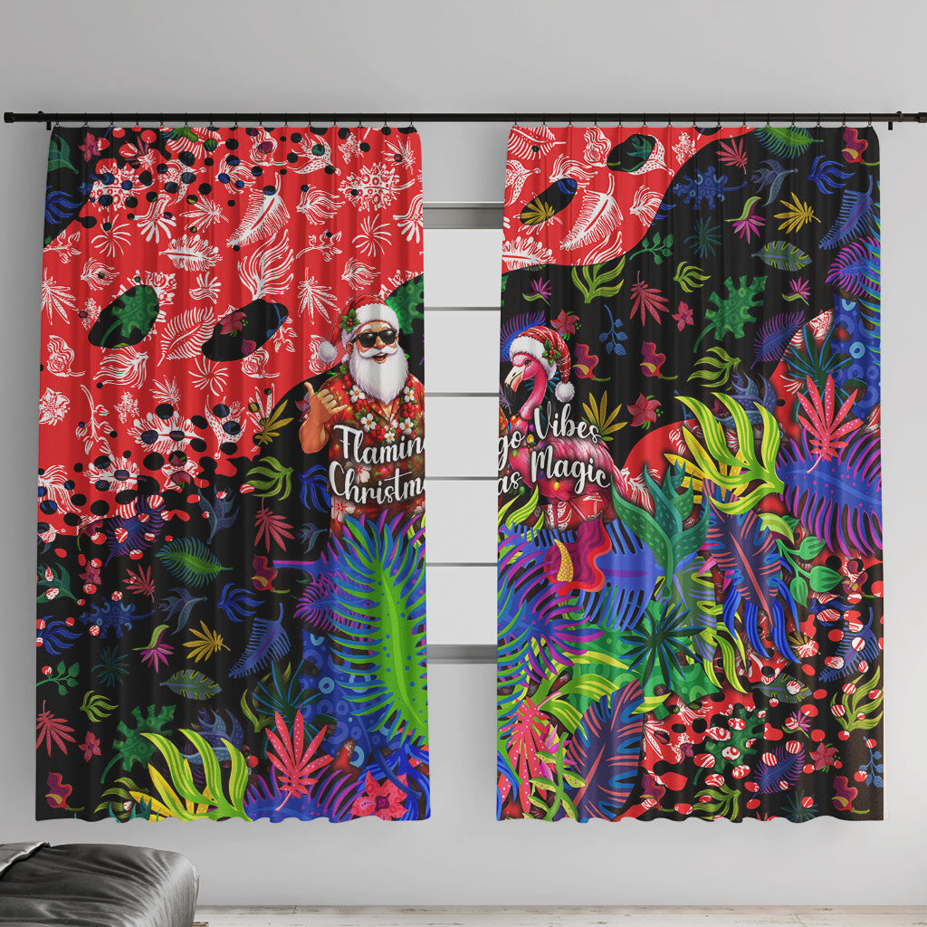 Christmas In July Flamingo Window Curtain Magic Santa Claus Festive Tropical Hawaiian Beach Birds
