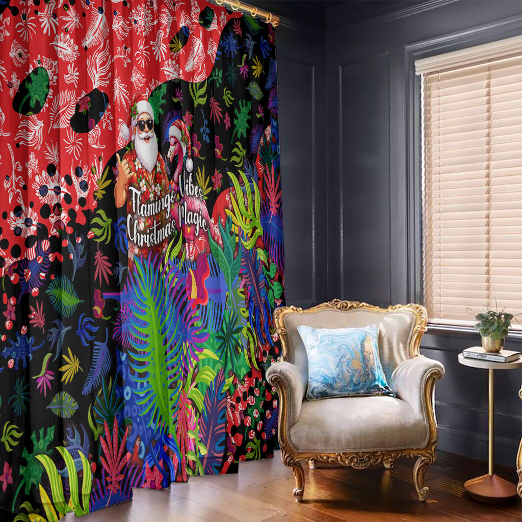 Christmas In July Flamingo Window Curtain Magic Santa Claus Festive Tropical Hawaiian Beach Birds
