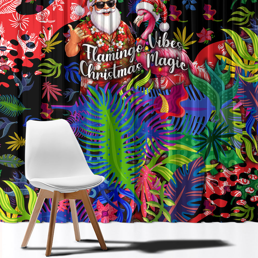 Christmas In July Flamingo Window Curtain Magic Santa Claus Festive Tropical Hawaiian Beach Birds