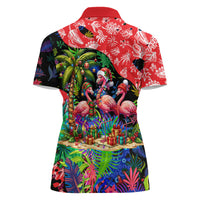 Christmas In July Flamingo Women Polo Shirt Magic Santa Claus Festive Tropical Hawaiian Beach Birds