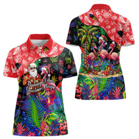 Christmas In July Flamingo Women Polo Shirt Magic Santa Claus Festive Tropical Hawaiian Beach Birds