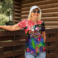 Christmas In July Flamingo Women Polo Shirt Magic Santa Claus Festive Tropical Hawaiian Beach Birds
