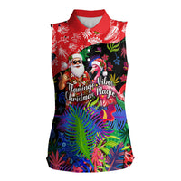 Christmas In July Flamingo Women Sleeveless Polo Shirt Magic Santa Claus Festive Tropical Hawaiian Beach Birds