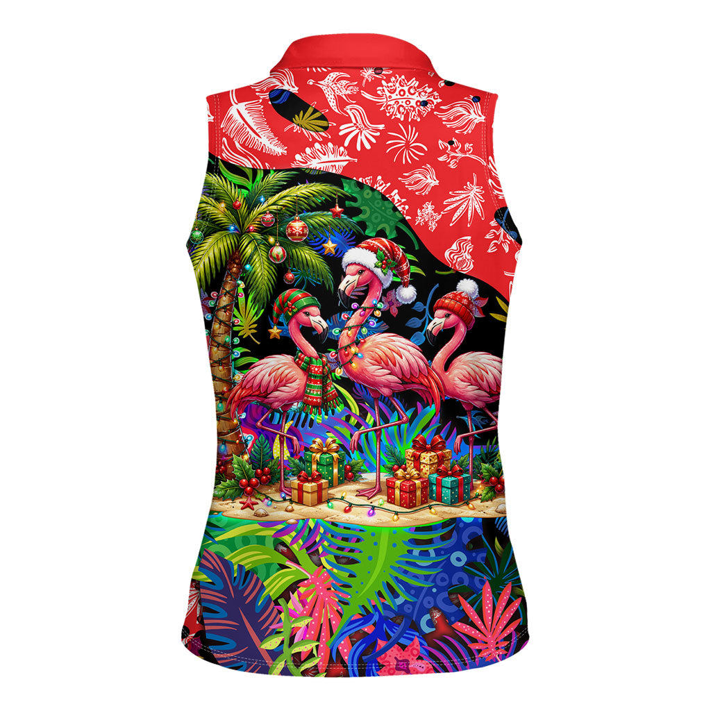 Christmas In July Flamingo Women Sleeveless Polo Shirt Magic Santa Claus Festive Tropical Hawaiian Beach Birds