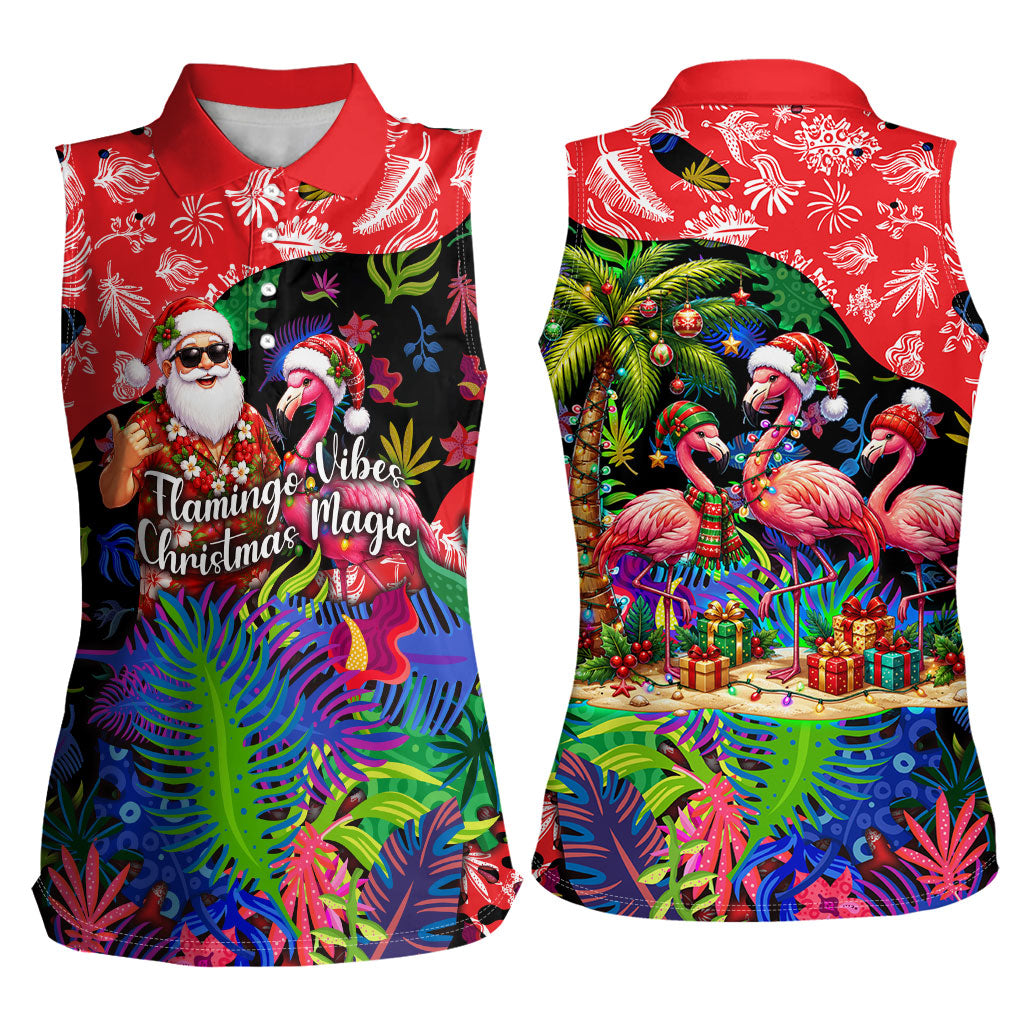 Christmas In July Flamingo Women Sleeveless Polo Shirt Magic Santa Claus Festive Tropical Hawaiian Beach Birds