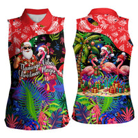Christmas In July Flamingo Women Sleeveless Polo Shirt Magic Santa Claus Festive Tropical Hawaiian Beach Birds