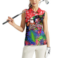 Christmas In July Flamingo Women Sleeveless Polo Shirt Magic Santa Claus Festive Tropical Hawaiian Beach Birds