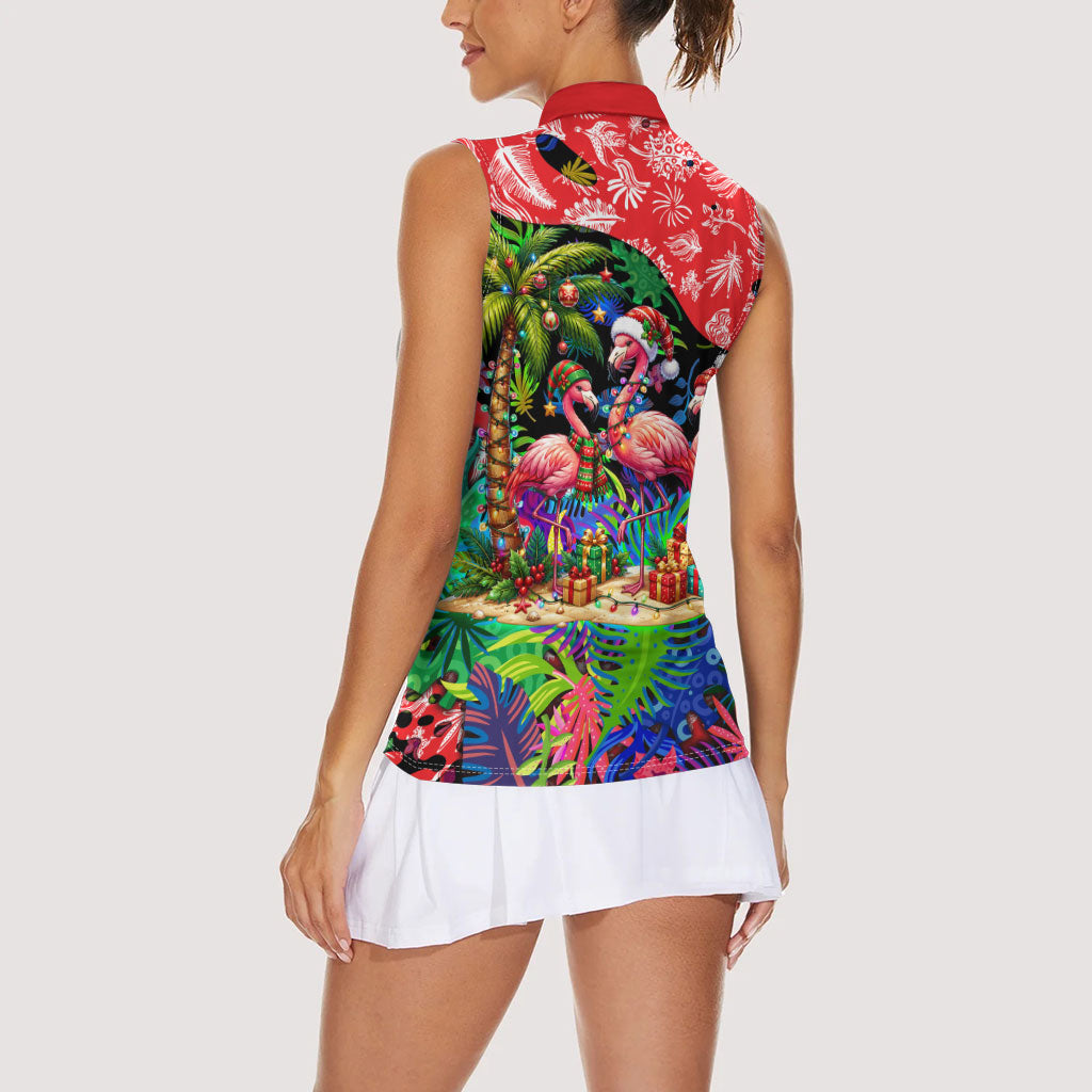 Christmas In July Flamingo Women Sleeveless Polo Shirt Magic Santa Claus Festive Tropical Hawaiian Beach Birds
