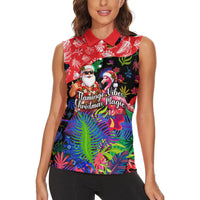 Christmas In July Flamingo Women Sleeveless Polo Shirt Magic Santa Claus Festive Tropical Hawaiian Beach Birds