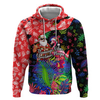 Christmas In July Flamingo Zip Hoodie Magic Santa Claus Festive Tropical Hawaiian Beach Birds