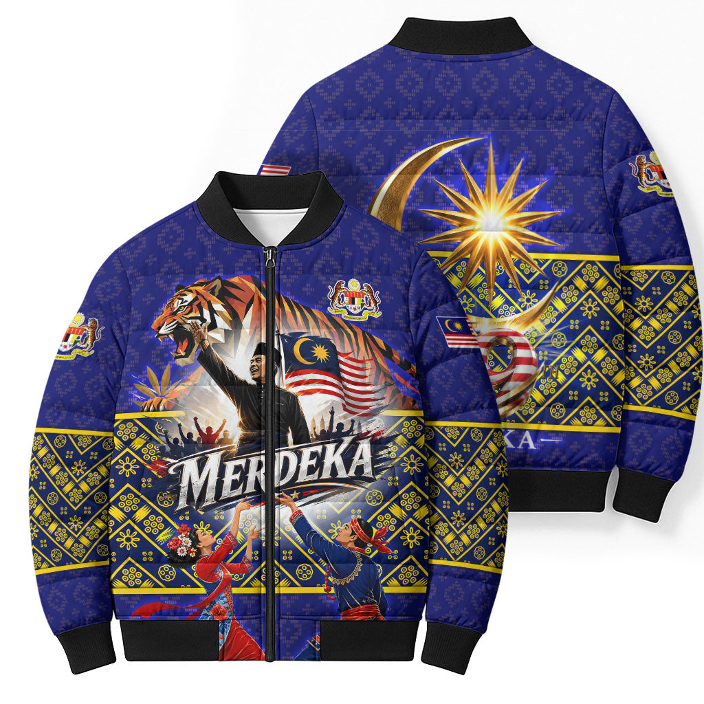 Malaysia Merdeka Independence Day Bomber Puffer Jacket Patriotic Flag Crescent Moon Star Cultural