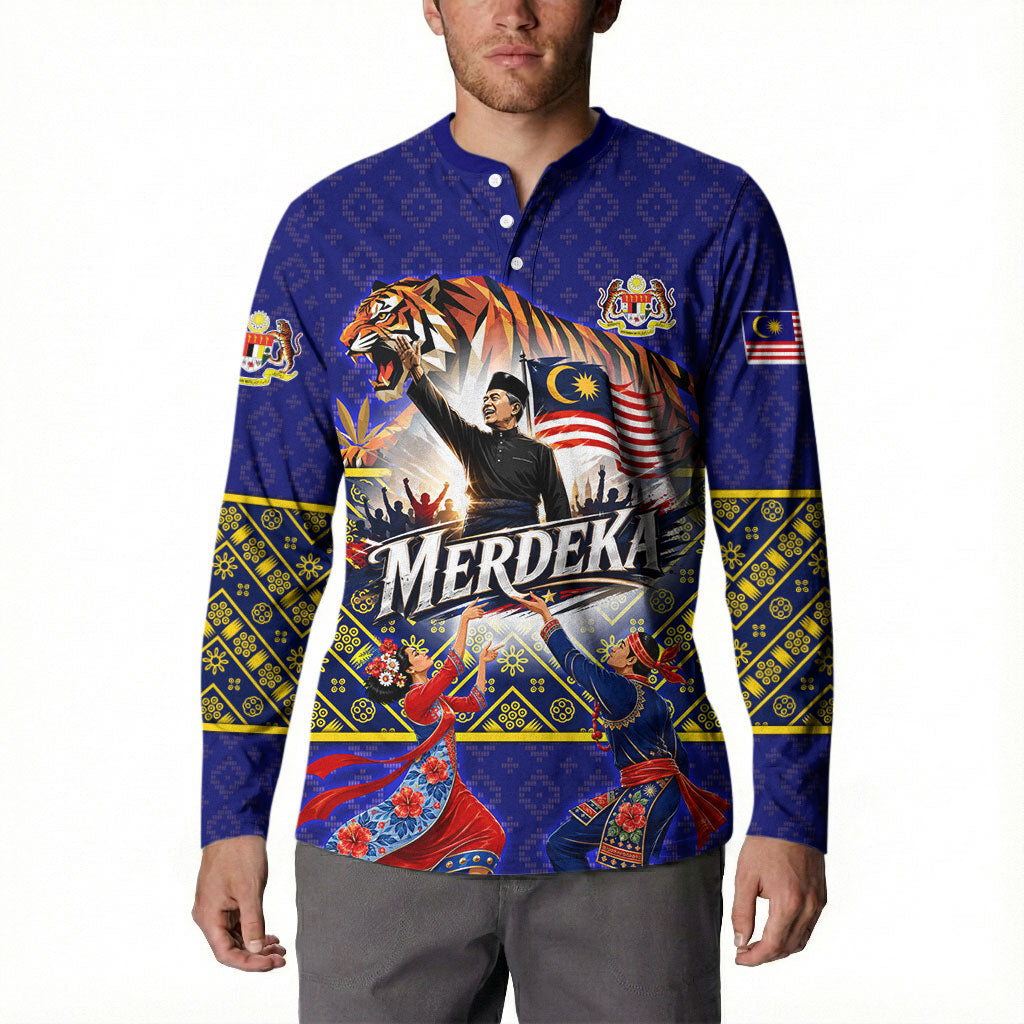 Malaysia Merdeka Independence Day Button Sweatshirt Patriotic Flag Crescent Moon Star Cultural