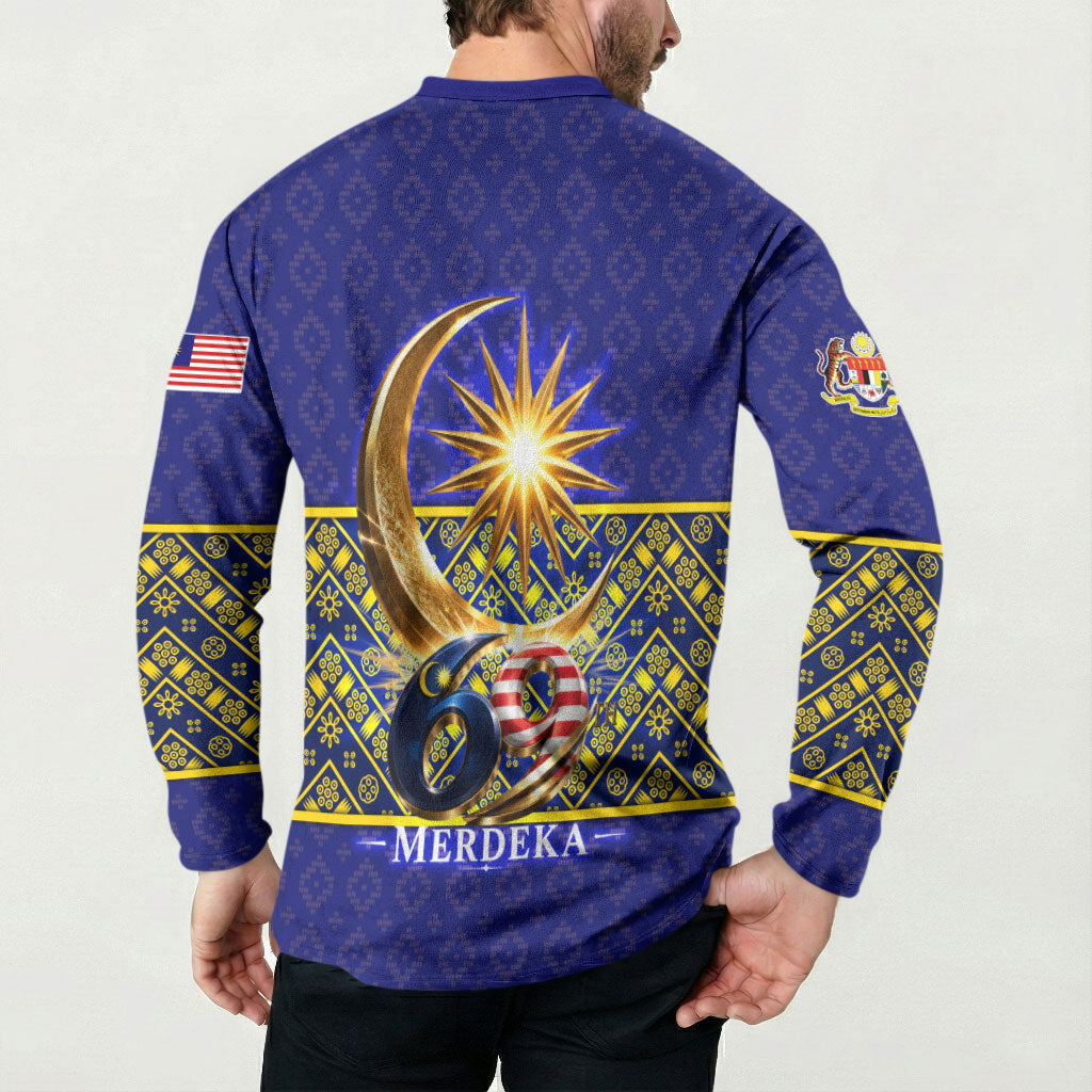 Malaysia Merdeka Independence Day Button Sweatshirt Patriotic Flag Crescent Moon Star Cultural