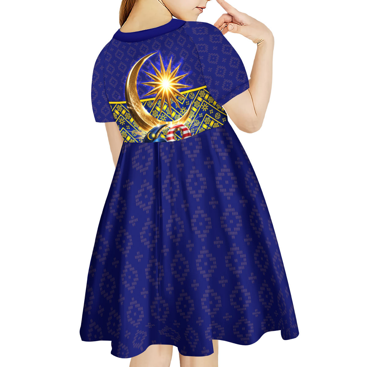 Malaysia Merdeka Independence Day Kid Short Sleeve Dress Patriotic Flag Crescent Moon Star Cultural