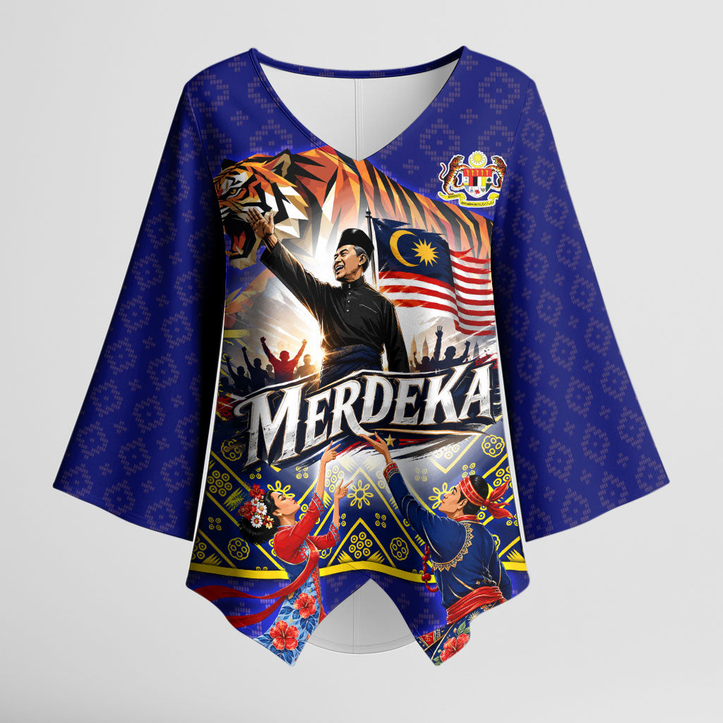 Malaysia Merdeka Independence Day Kimono Sleeve Blouse Patriotic Flag Crescent Moon Star Cultural