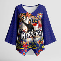 Malaysia Merdeka Independence Day Kimono Sleeve Blouse Patriotic Flag Crescent Moon Star Cultural