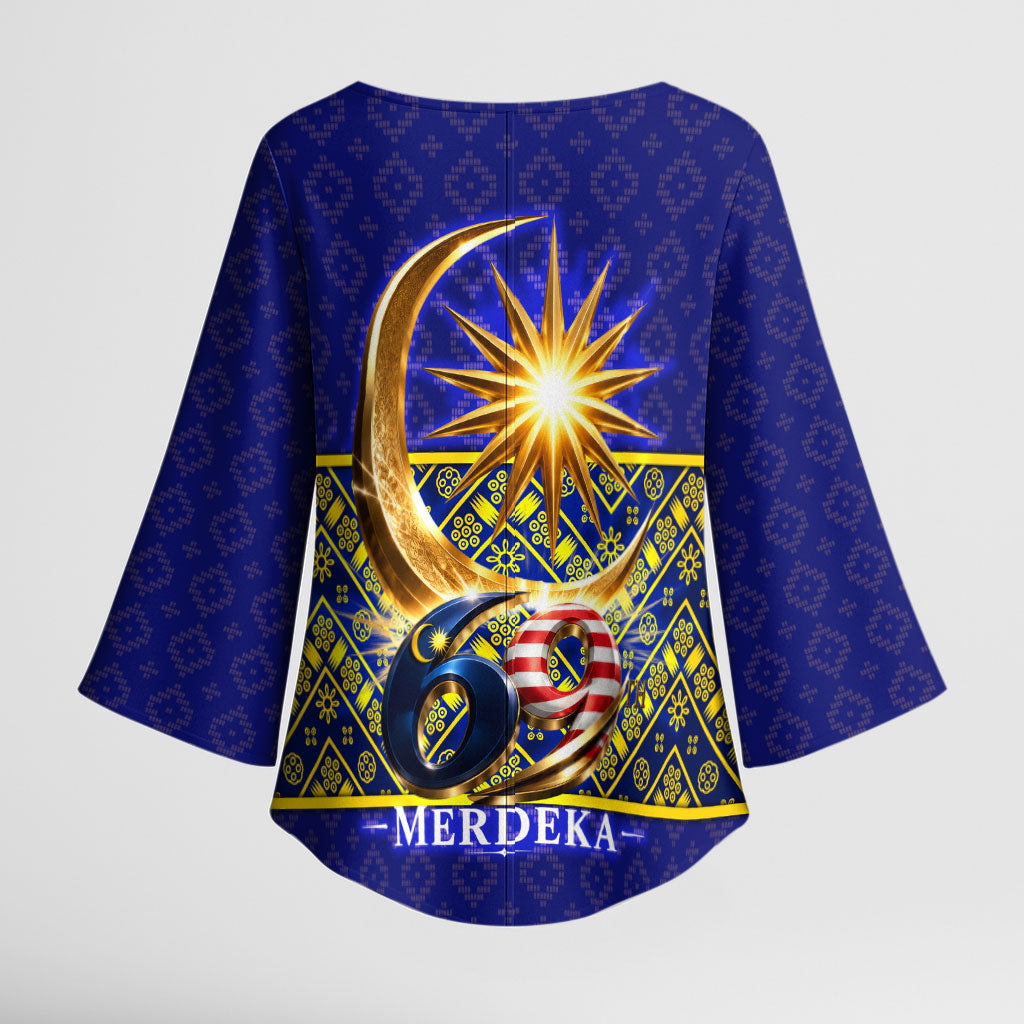 Malaysia Merdeka Independence Day Kimono Sleeve Blouse Patriotic Flag Crescent Moon Star Cultural