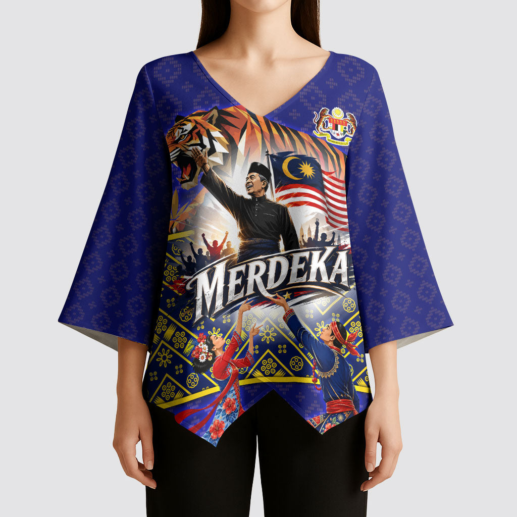 Malaysia Merdeka Independence Day Kimono Sleeve Blouse Patriotic Flag Crescent Moon Star Cultural