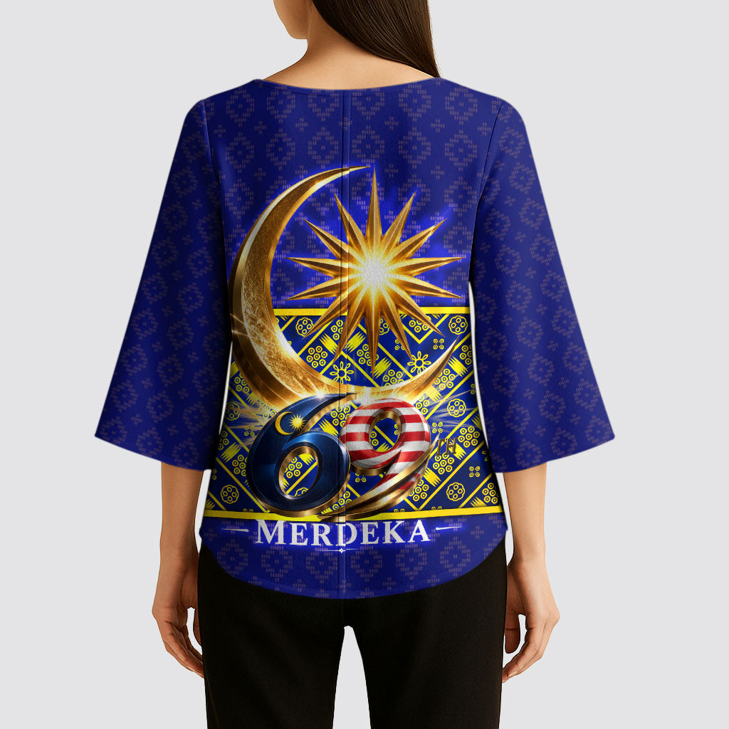 Malaysia Merdeka Independence Day Kimono Sleeve Blouse Patriotic Flag Crescent Moon Star Cultural