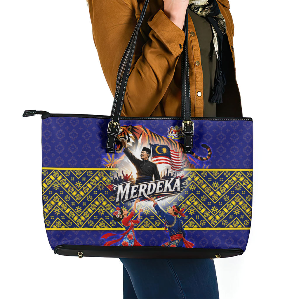 Malaysia Merdeka Independence Day Leather Tote Bag Patriotic Flag Crescent Moon Star Cultural
