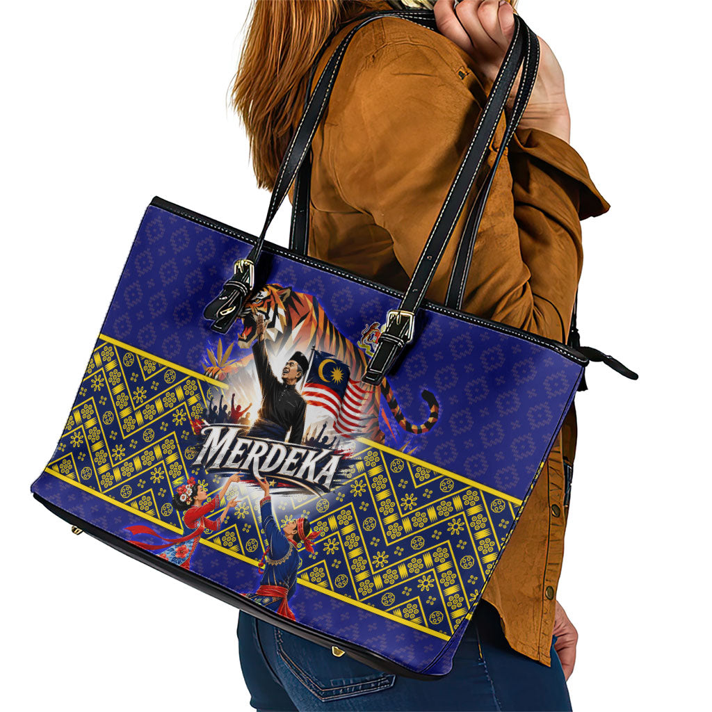 Malaysia Merdeka Independence Day Leather Tote Bag Patriotic Flag Crescent Moon Star Cultural