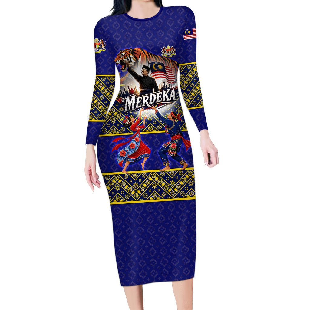 Malaysia Merdeka Independence Day Long Sleeve Bodycon Dress Patriotic Flag Crescent Moon Star Cultural